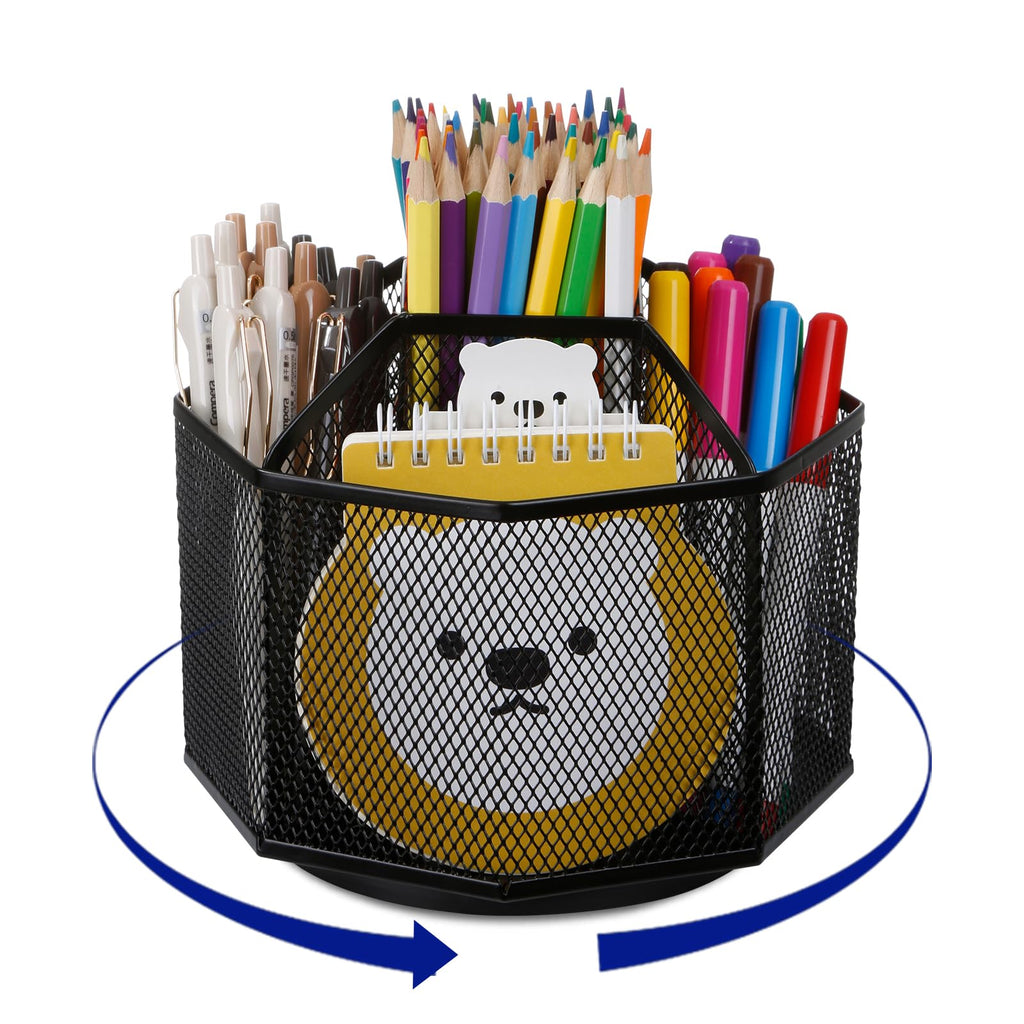 Comix Mesh Pen Pencil Holder Desk Organizer, 7 Compartment Wire Desktop Pen Pencil Cup Caddy Office Supplies for Home Office School, Black