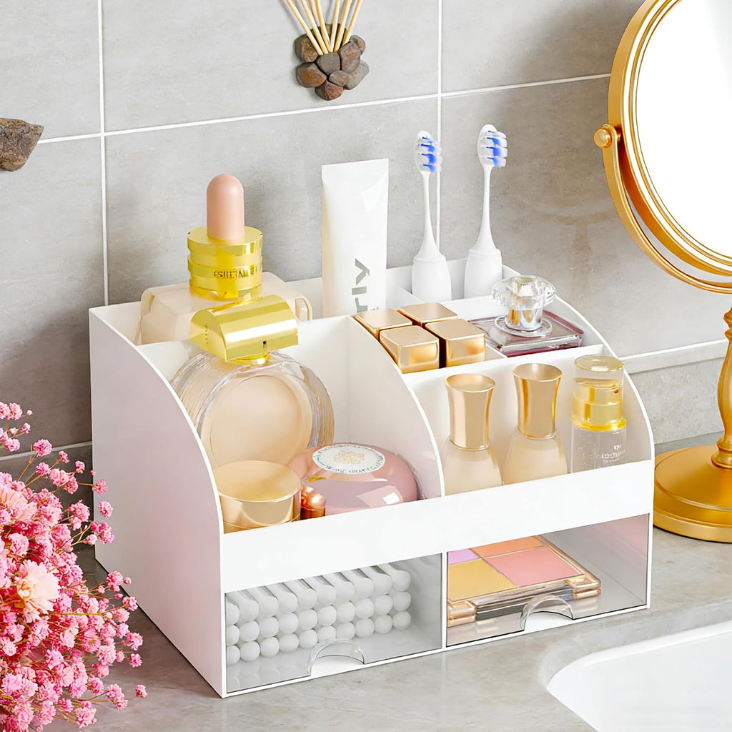 Makeup Organizer with 2 Drawers, Countertop Cosmetic Storage for Vanity