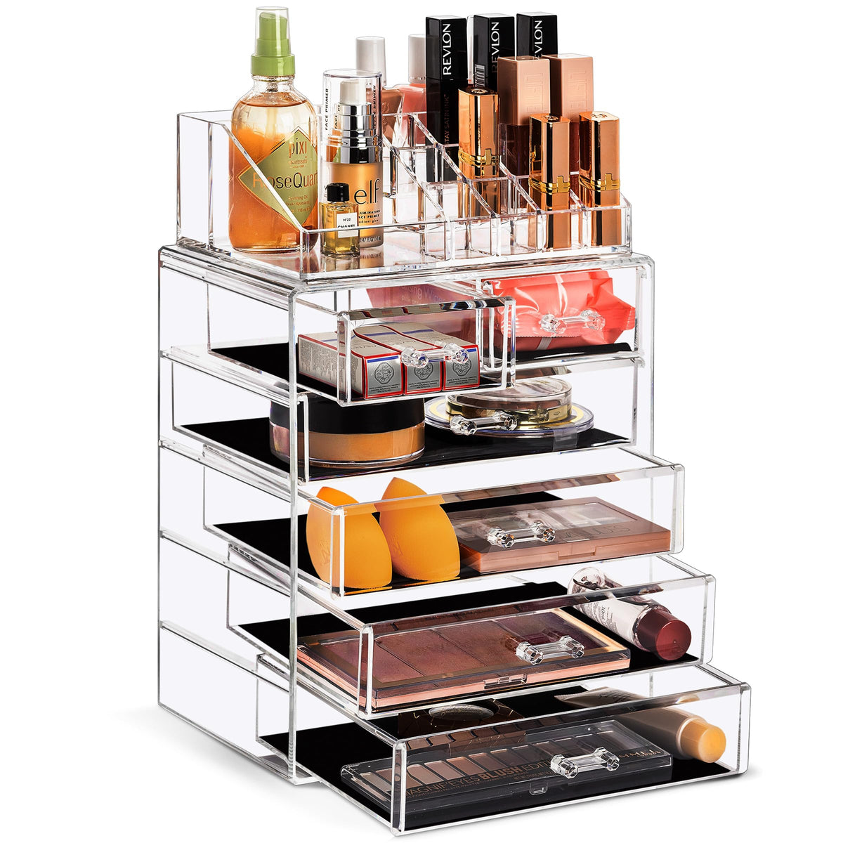 Sorbus Makeup Organizer, 7-Drawer Acrylic 2-Piece Set (Bronze Glow)