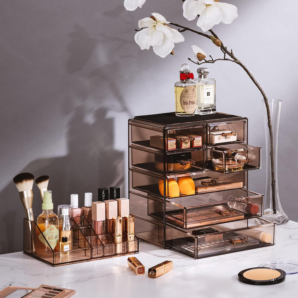 Sorbus Makeup Organizer, 7-Drawer Acrylic 2-Piece Set (Bronze Glow)