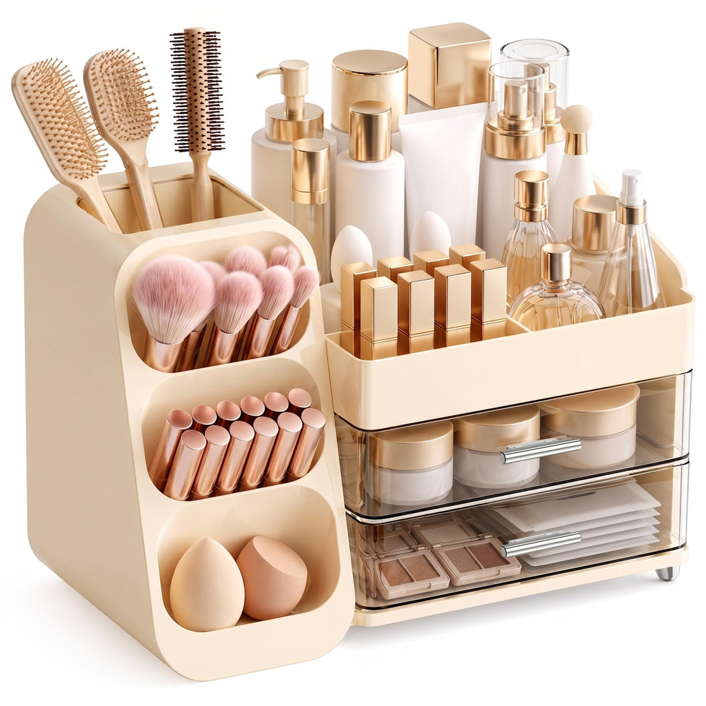 Makeup Organizer with Drawers, Large Capacity Countertop Organizers for Vanity,Bathroom and Bedroom Desk Cosmetics Organizer,Easy To Storage Skincare,Brushes,Lotions,Lipstick (Black)