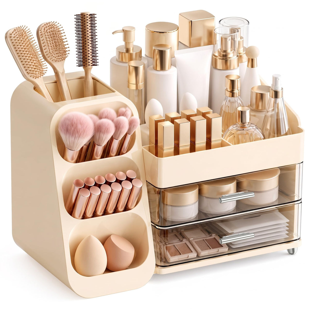 Makeup Organizer with Drawers, Large Capacity Countertop Organizers for Vanity,Bathroom and Bedroom Desk Cosmetics Organizer,Easy To Storage Skincare,Brushes,Lotions,Lipstick (Black)