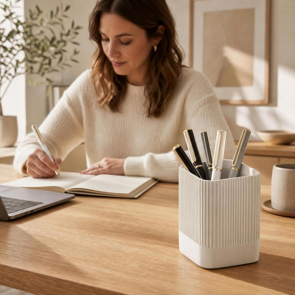 KIBAGA Aesthetic Pen Holder for Desk - Modern Concrete Pencil Holder & Cup