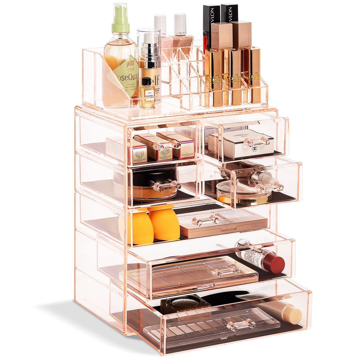 Sorbus Makeup Organizer, 7-Drawer Acrylic 2-Piece Set (Bronze Glow)