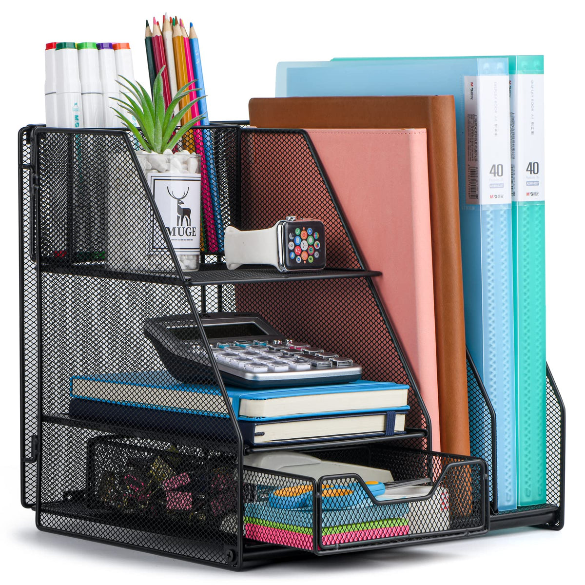 Topwey 360 Rotating Pencil/Pen Holder for Desk in Black