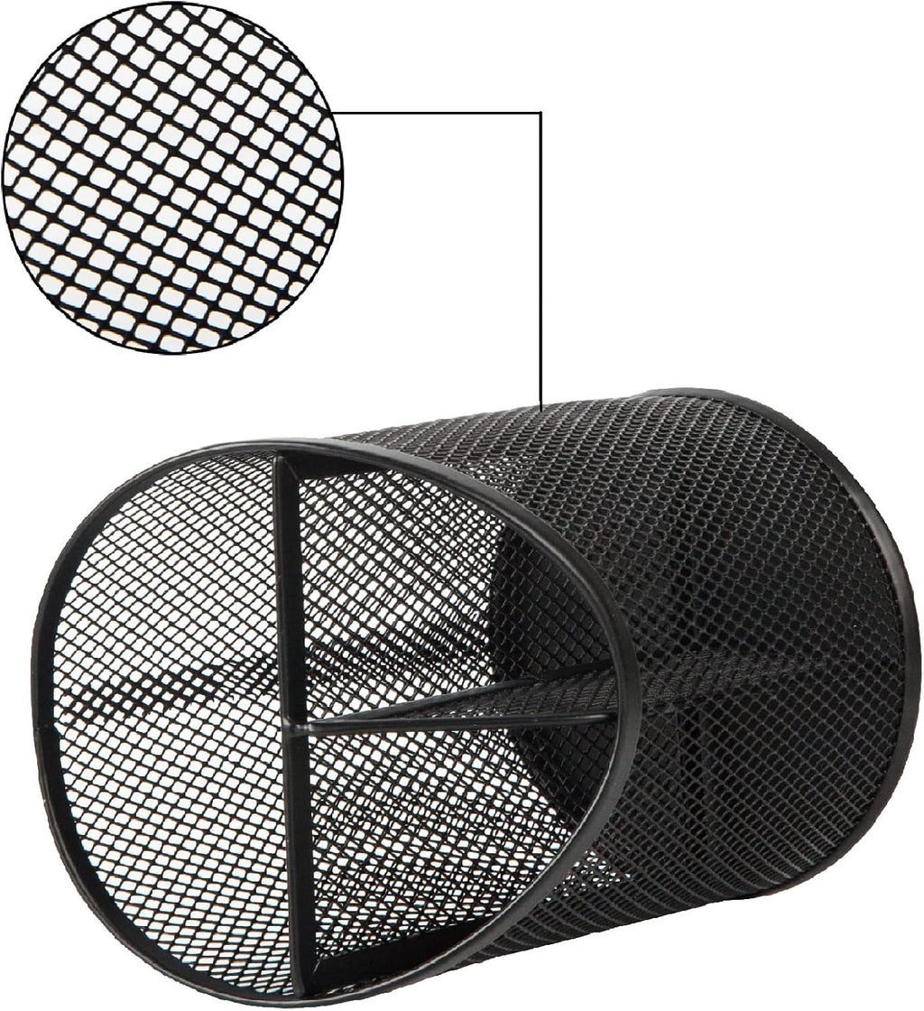 Delifox 2 Pack Pen Holder Mesh Round Pencil Holder 3 Compartments, Black