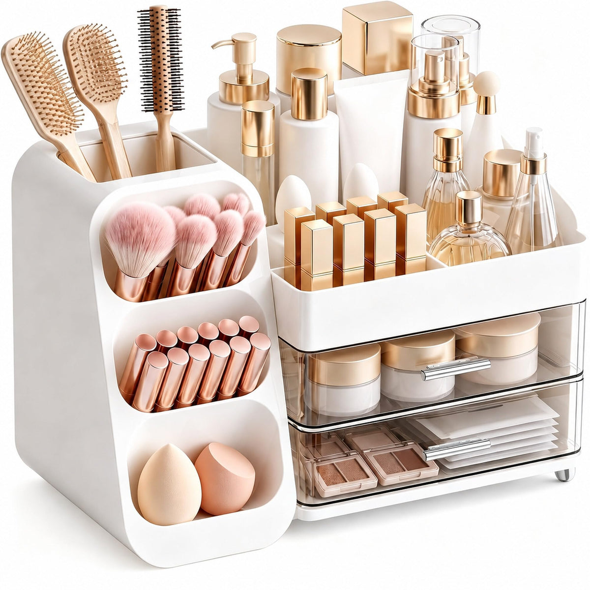 Makeup Organizer with Drawers, Large Capacity Countertop Organizers for Vanity,Bathroom and Bedroom Desk Cosmetics Organizer,Easy To Storage Skincare,Brushes,Lotions,Lipstick (Black)