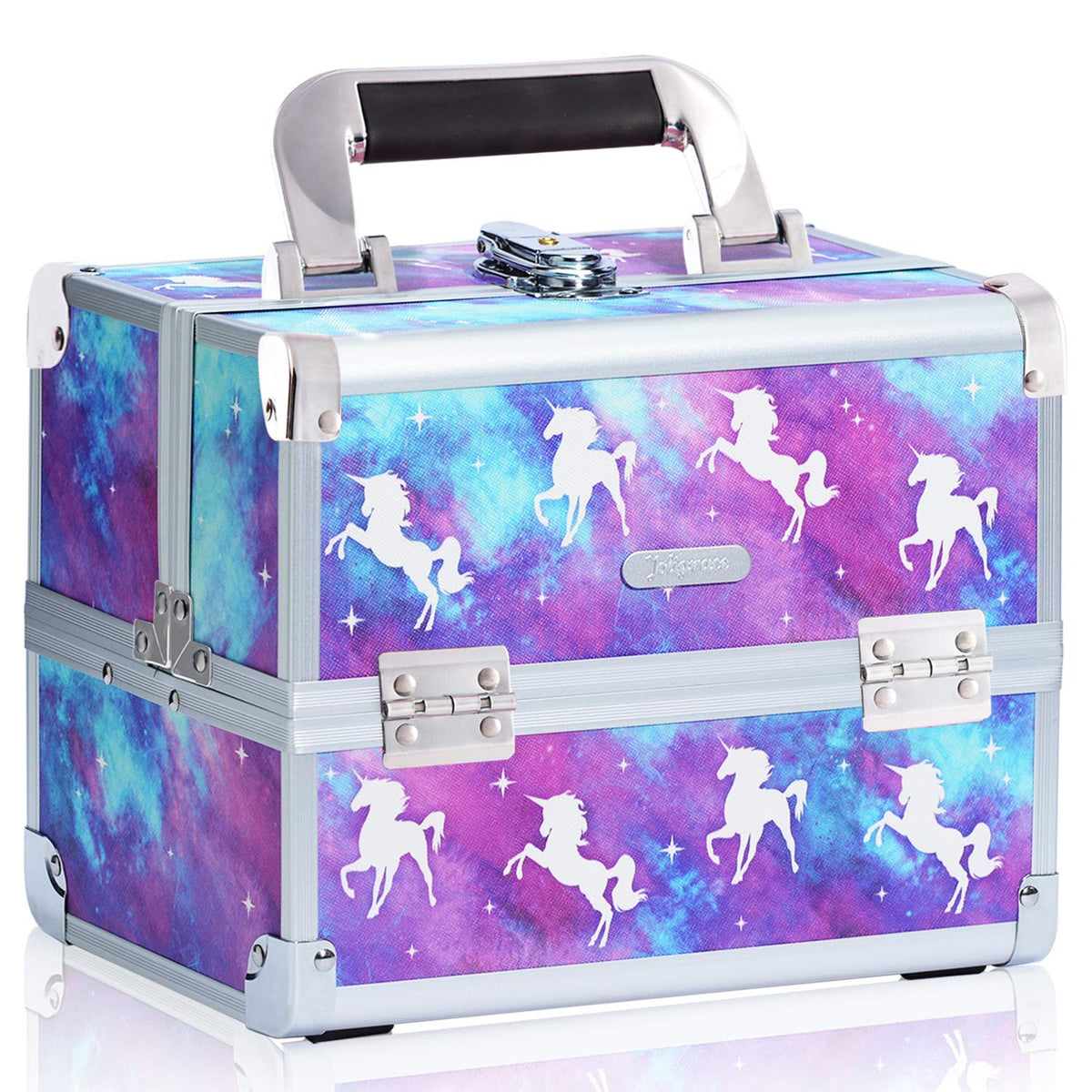 Joligrace Makeup Case Organizer Makeup Box Cosmetic Train Case with Mirror