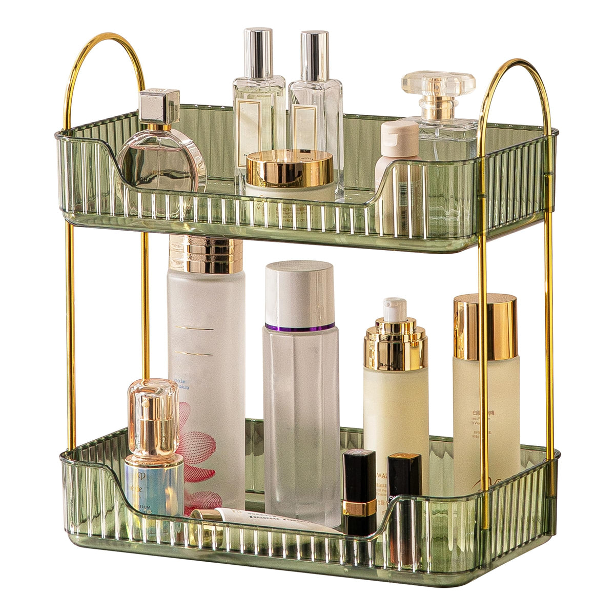 Akinbas 3 Tier Bathroom Organizer Countertop Makeup Perfume Tray Skincare Organizer for Bathroom Dresser Vanity (Grey)
