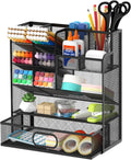 Mesh Pen Organizer for Desk, 13 Compartments with Drawer, Black