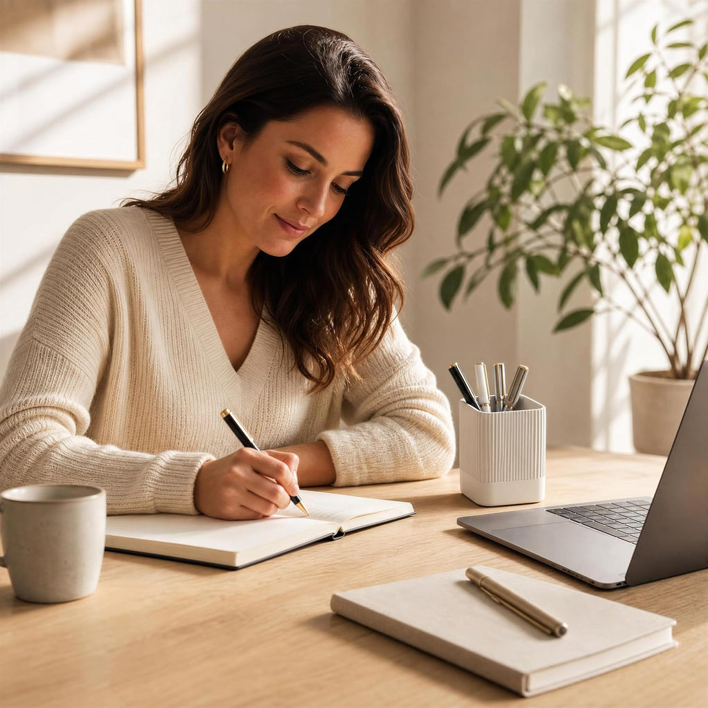 KIBAGA Aesthetic Pen Holder for Desk - Modern Concrete Pencil Holder & Cup