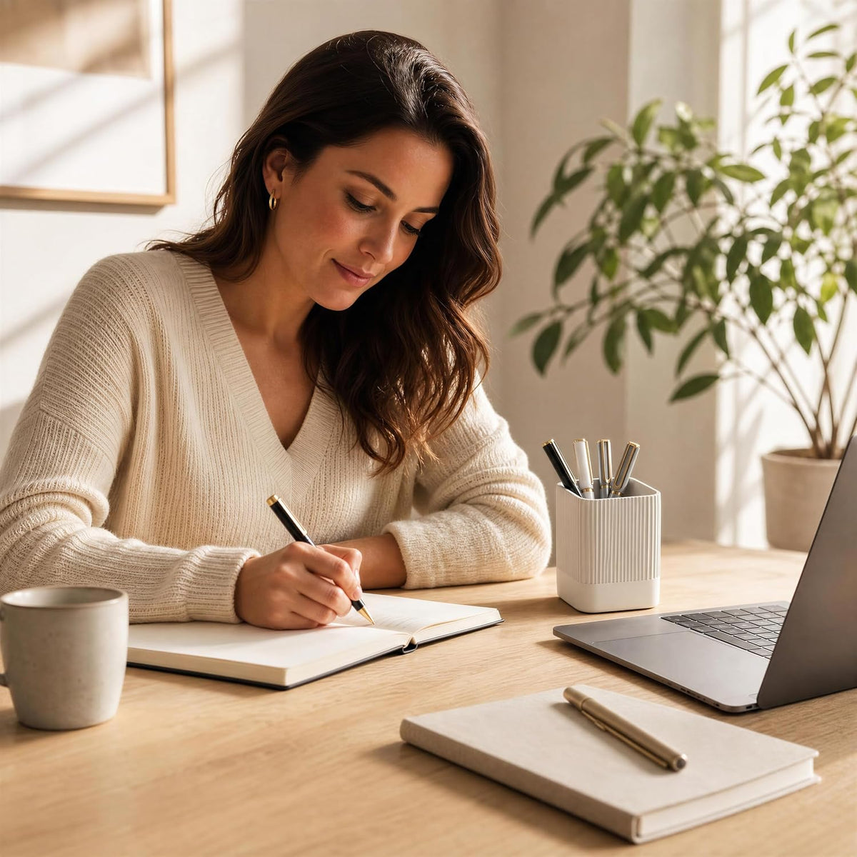 KIBAGA Aesthetic Pen Holder for Desk - Modern Concrete Pencil Holder & Cup