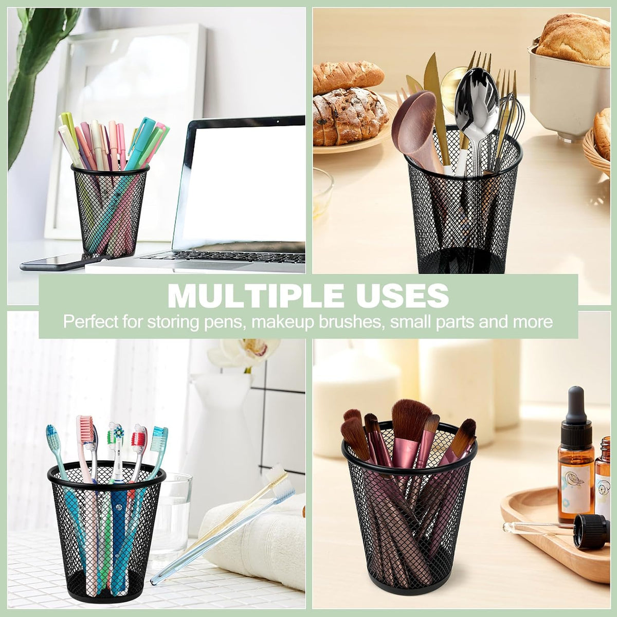 12 Packs Pen Holders, Mesh Pen Cup, Metal Pencil Holders for Desk