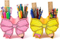 WATINC Bow Pencil and Pen Holder for Desk, 2 Pink Yellow Stationery Storage