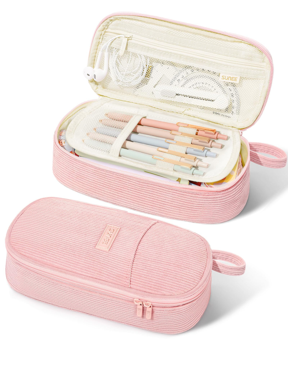 SUNEE Cute Pencil Case, Aesthetic Pen Pouch, Colored Large Pencil Bag with Zipper, Kawaii Stationery Storage and Organizer, School Supplies for Teen and Adult Girls, Blue