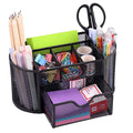 EOOUT Pink Desk Organizer Mesh Pencil Holder 8 Compartments 1 Drawer