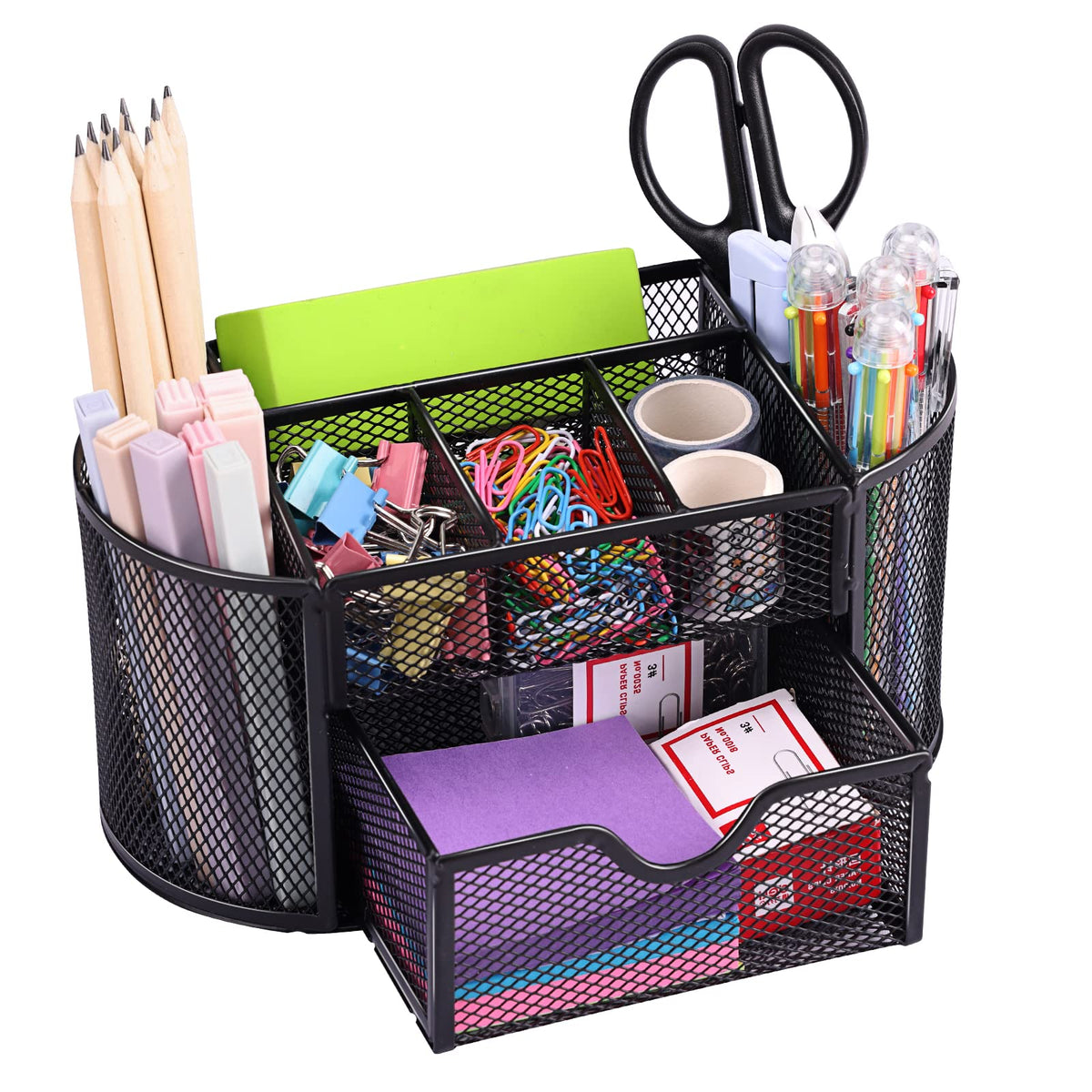 EOOUT Pink Desk Organizer Mesh Pencil Holder 8 Compartments 1 Drawer