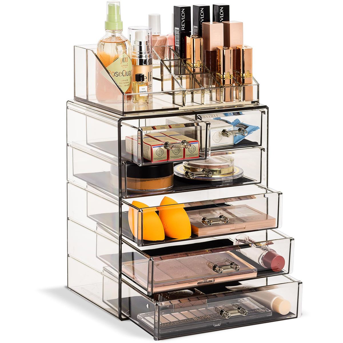Sorbus Makeup Organizer, 7-Drawer Acrylic 2-Piece Set (Bronze Glow)
