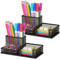 SUPEASY Pen Holder Desk Organizer, Office Supplies Pencil Holder with 3 Compartments, Desk Accessories and Workspace Organizers for Home School Classroom, Black