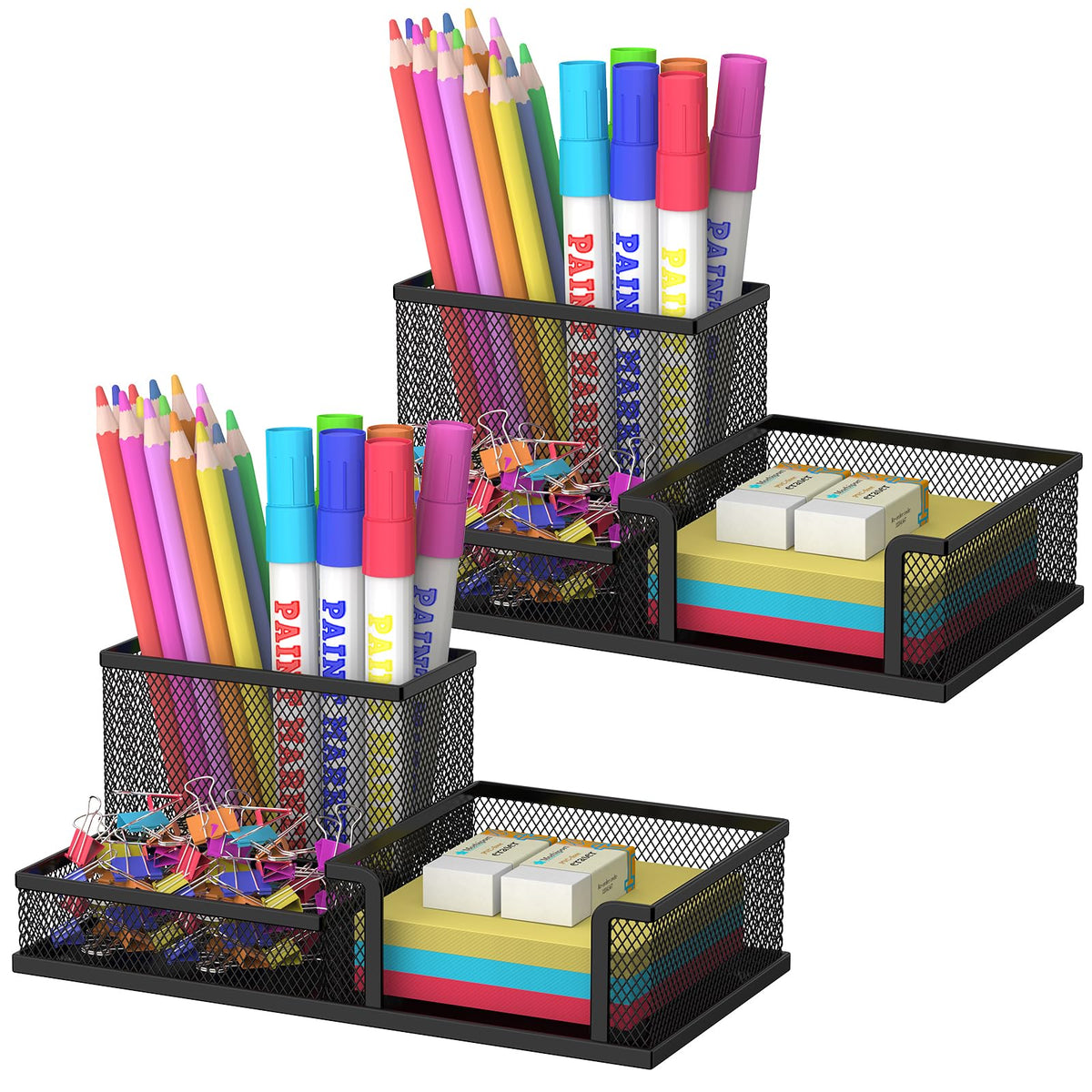 SUPEASY Pen Holder Desk Organizer, Office Supplies Pencil Holder with 3 Compartments, Desk Accessories and Workspace Organizers for Home School Classroom, Black