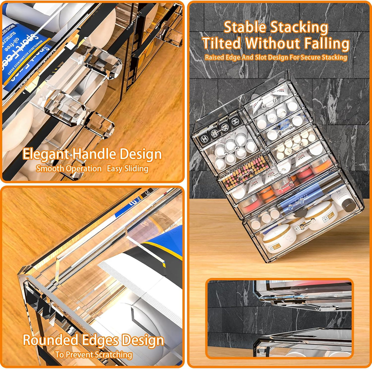 Acrylic Clear Makeup Organizer Countertop,Stackable Skincare Organizer for Vanity With 11 Drawer,Large Plastic Desk Accessories Organization,Bathroom Cosmetic Organizer Countertop for Beauty,Skin Care