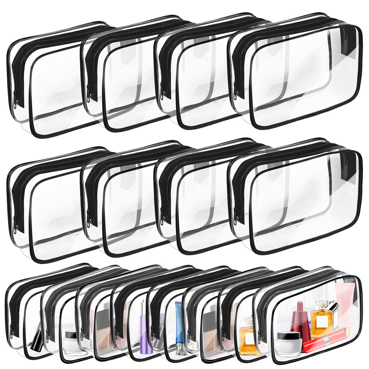 AURUZA Clear Makeup Bag,Portable Travel Toiletry Bags with Zipper, TSA Approved Clear Organizer Bags, PVC Cosmetic Pouch for Airport Airline Compliant