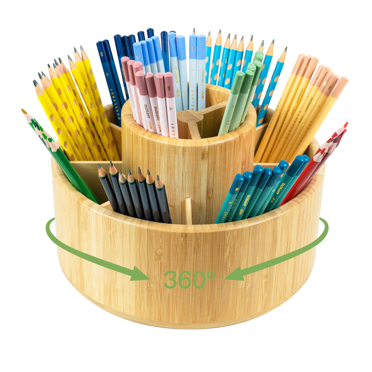 Utoplike Bamboo Rotating Art Supply Desk Organizer, Pencil Holder Desktop