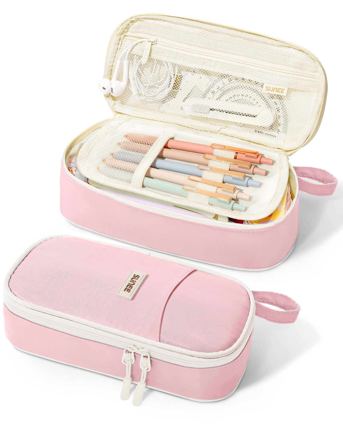 SUNEE Cute Pencil Case, Aesthetic Pen Pouch, Colored Large Pencil Bag with Zipper, Kawaii Stationery Storage and Organizer, School Supplies for Teen and Adult Girls, Blue