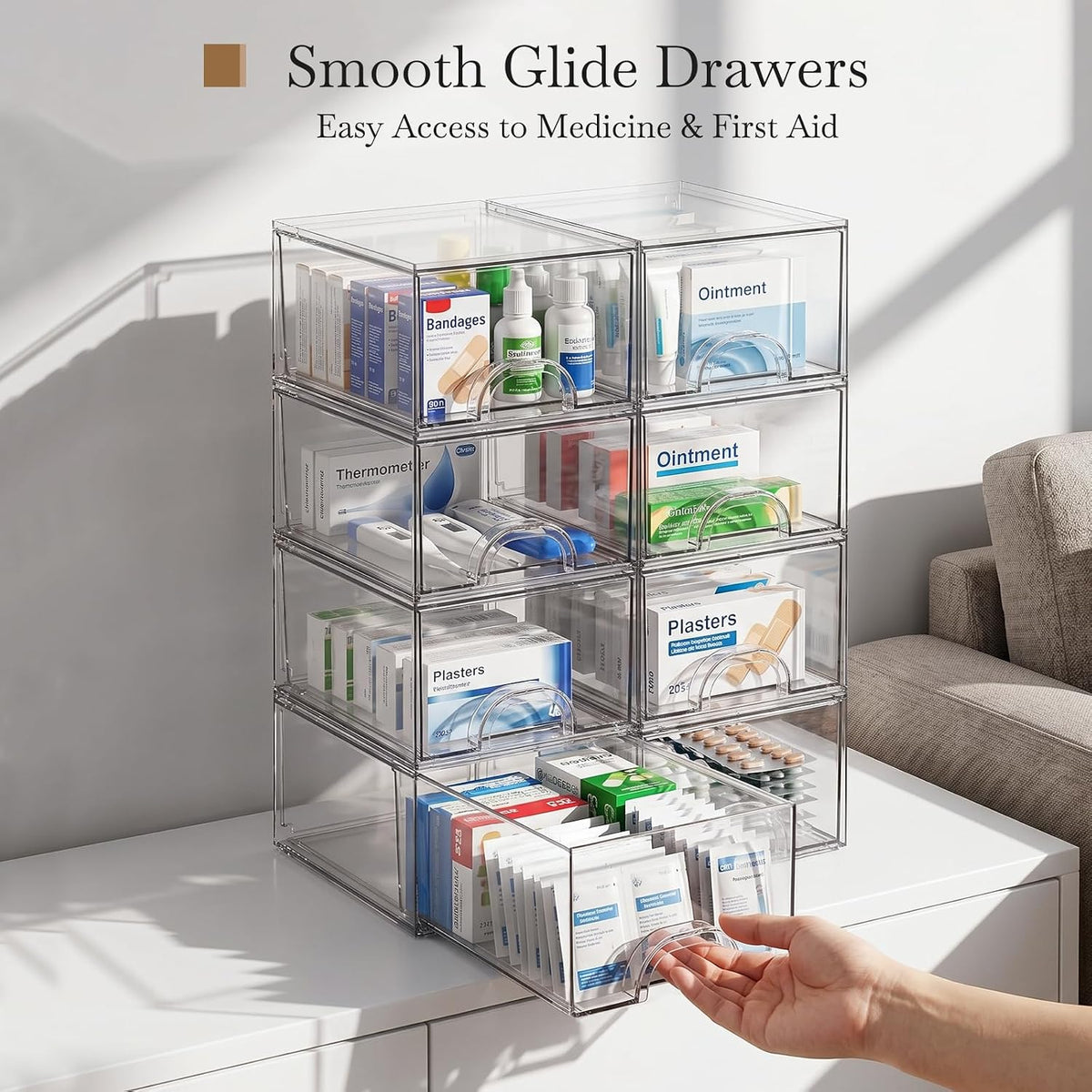 8 Pack Small Clear Stackable Acrylic Storage Boxes & Drawers