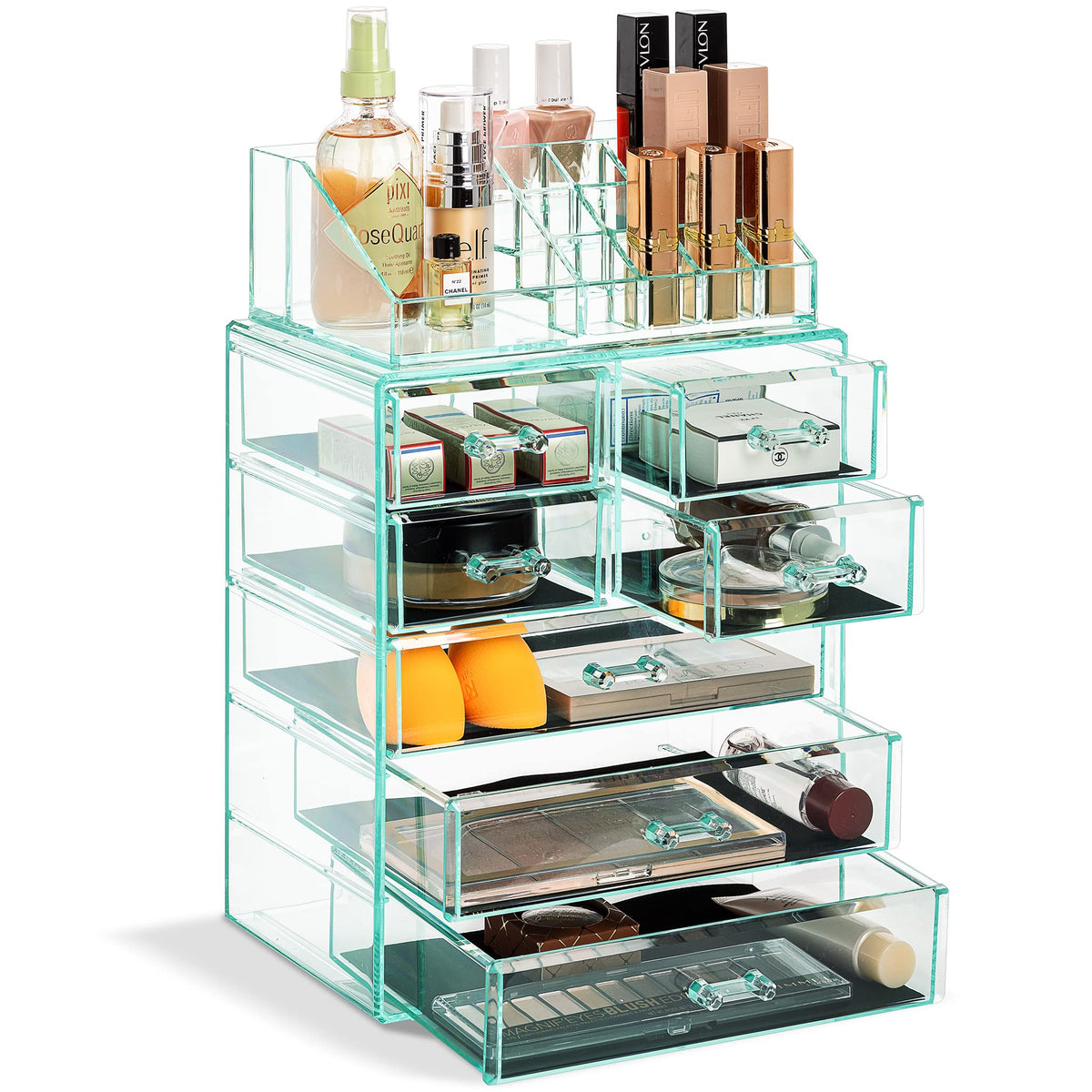 Sorbus Makeup Organizer, 7-Drawer Acrylic 2-Piece Set (Bronze Glow)