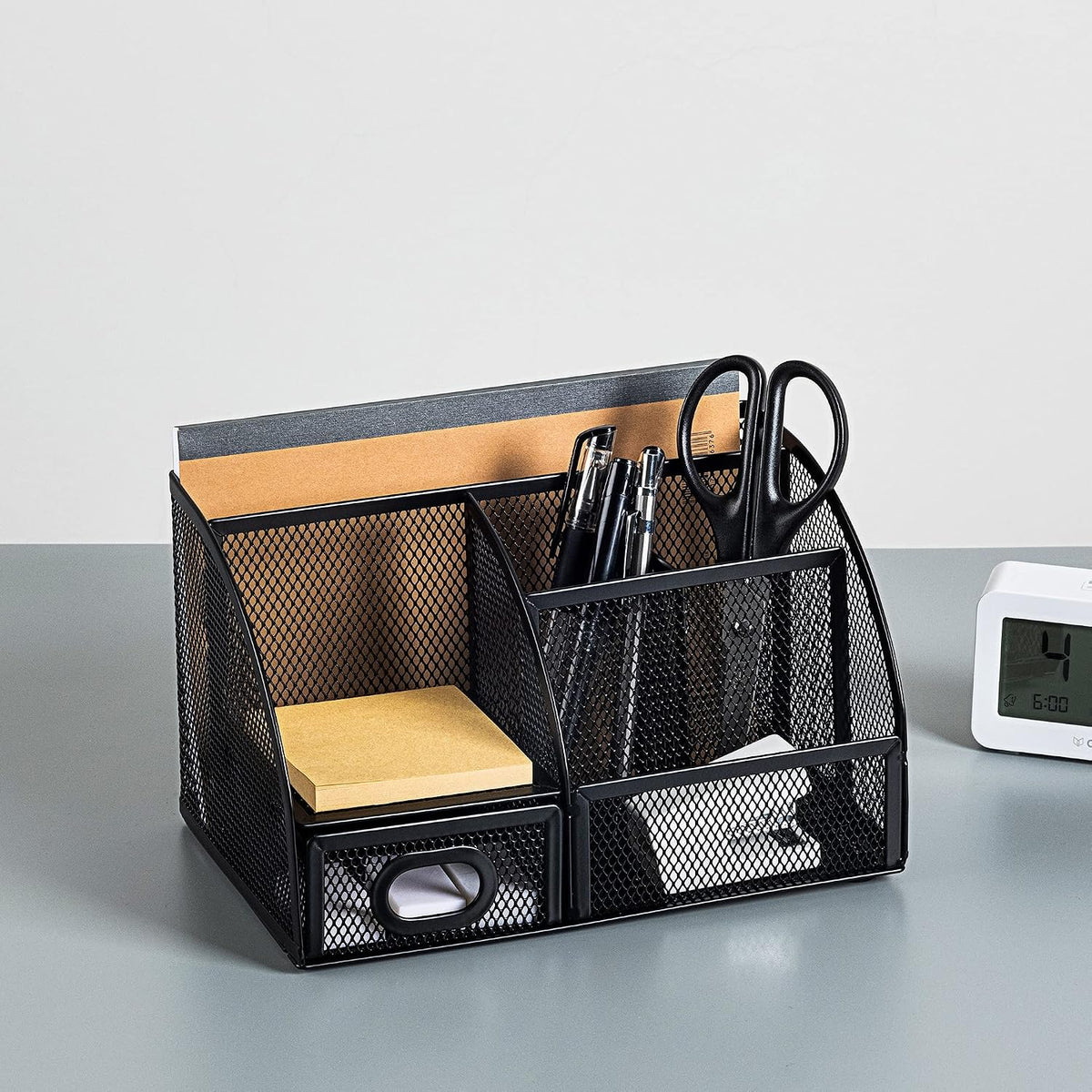 Amazon Basics Mesh Pen Holder and Desktop Desk Organizer, Office Caddy Storage for Writing Utensils, 9.1 x 5.9 x 5.5 inches, Black