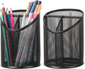 Delifox 2 Pack Pen Holder Mesh Round Pencil Holder 3 Compartments, Black