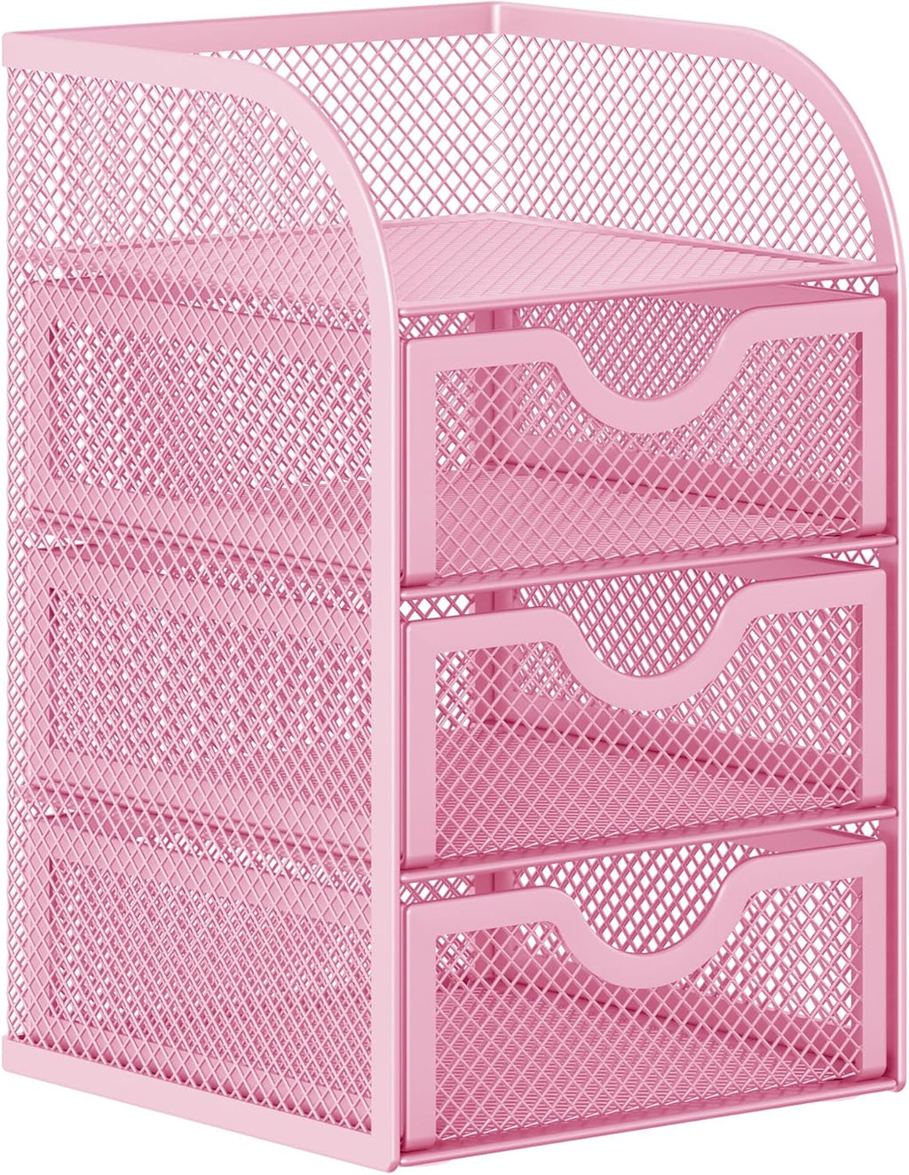 EasyPAG Mesh Desk Organizer with 3 Drawer Office Desktop Organizers and Accessories Stationery Caddy for Office, Home, Students, Pink