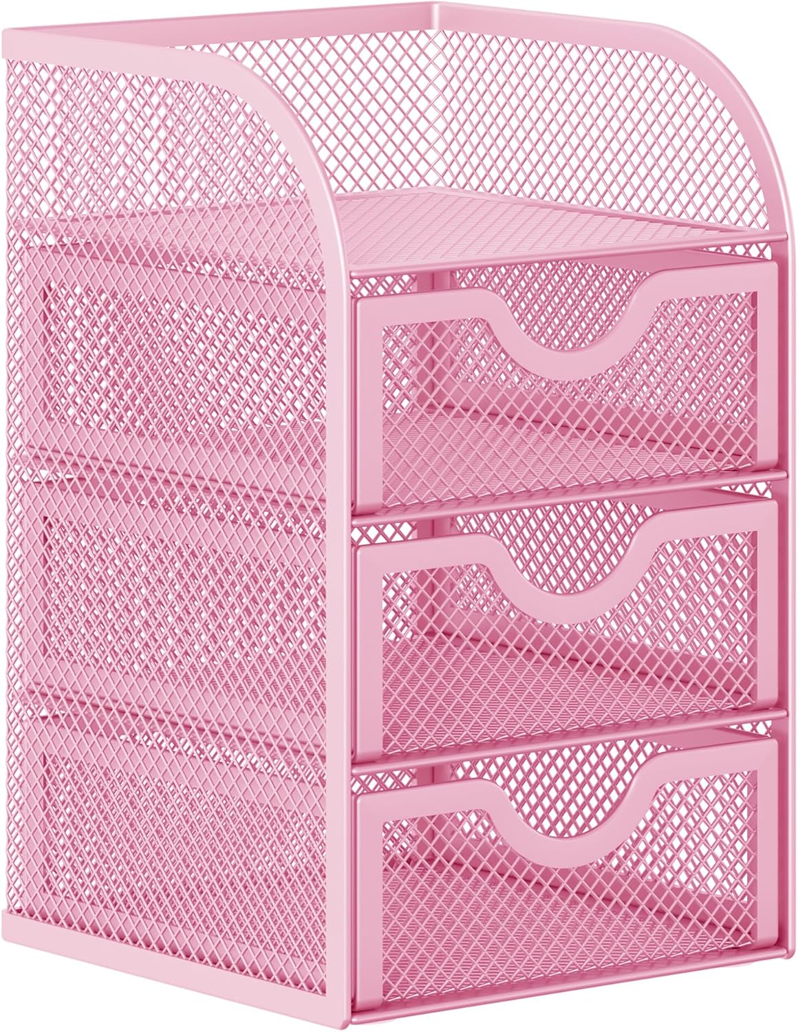 EasyPAG Mesh Desk Organizer with 3 Drawer Office Desktop Organizers and Accessories Stationery Caddy for Office, Home, Students, Pink