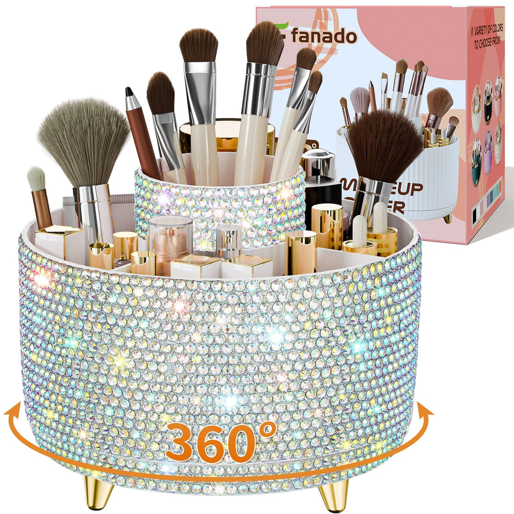 fanado 360° Rotate Makeup Brush Holder Organizer, Makeup Organizers Countertop, Makeup organization and Skincare Storage for Vanity, Desktop, Bathroom (White)