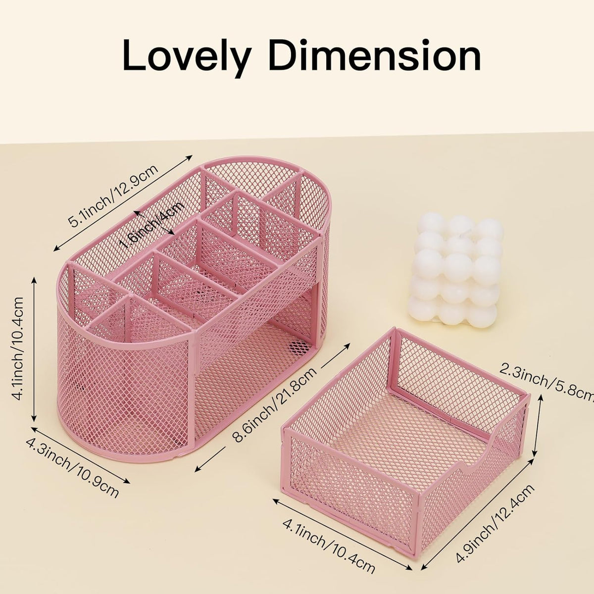 EOOUT Pink Desk Organizer Mesh Pencil Holder 8 Compartments 1 Drawer