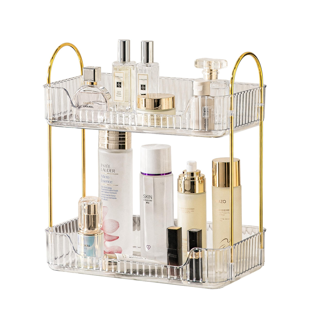 Akinbas 3 Tier Bathroom Organizer Countertop Makeup Perfume Tray Skincare Organizer for Bathroom Dresser Vanity (Grey)