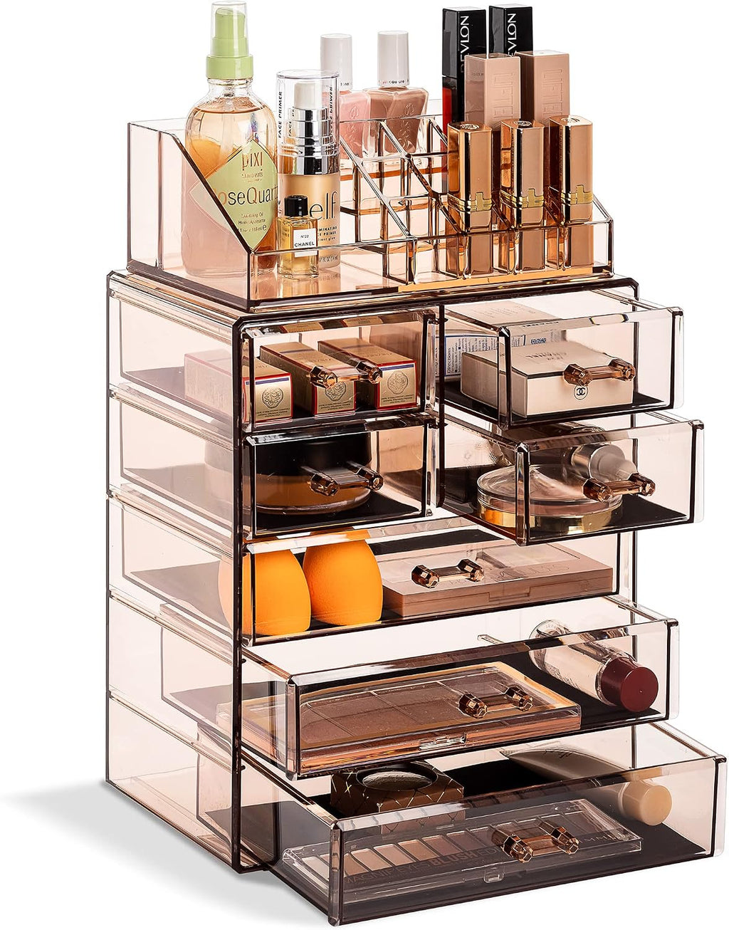 Sorbus Makeup Organizer, 7-Drawer Acrylic 2-Piece Set (Bronze Glow)