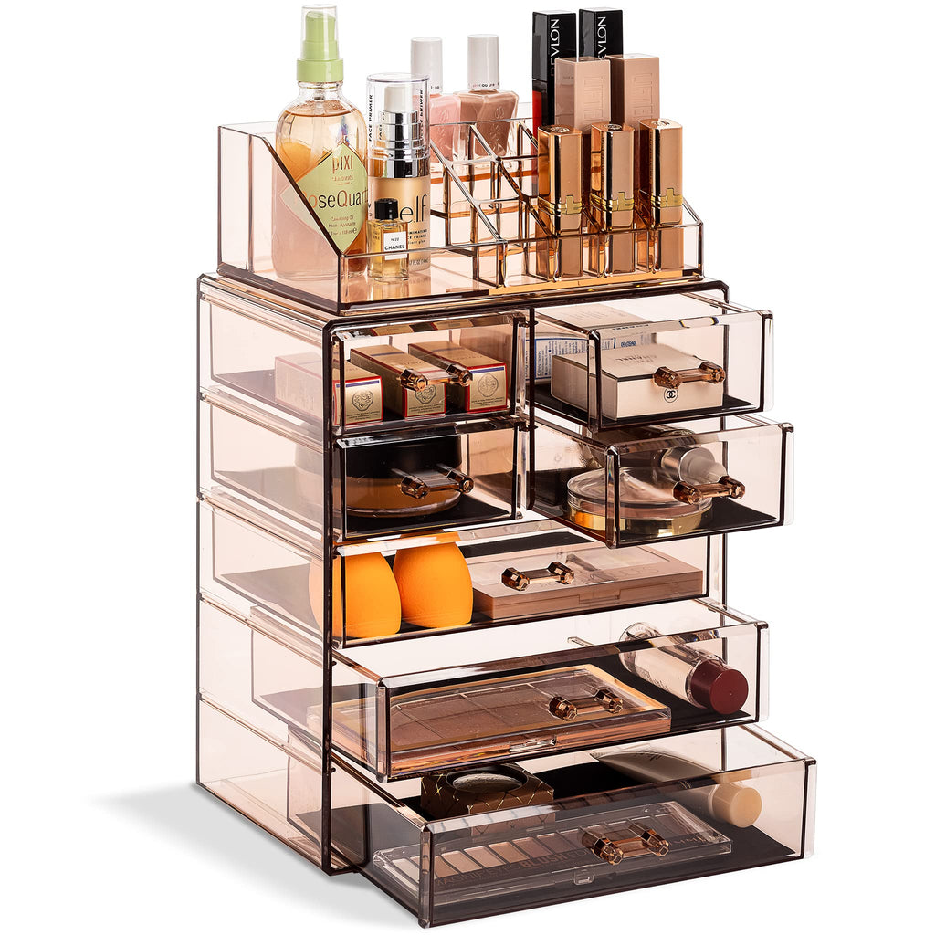 Sorbus Makeup Organizer, 7-Drawer Acrylic 2-Piece Set (Bronze Glow)
