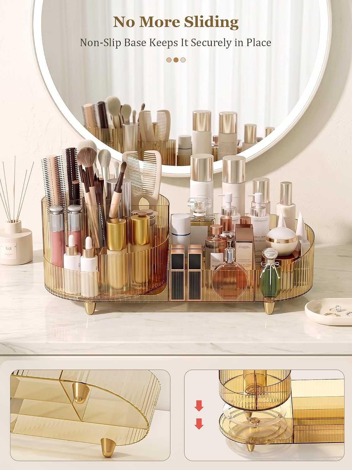 Booklov Rotating Makeup Organizer for Vanity Countertop, Amber