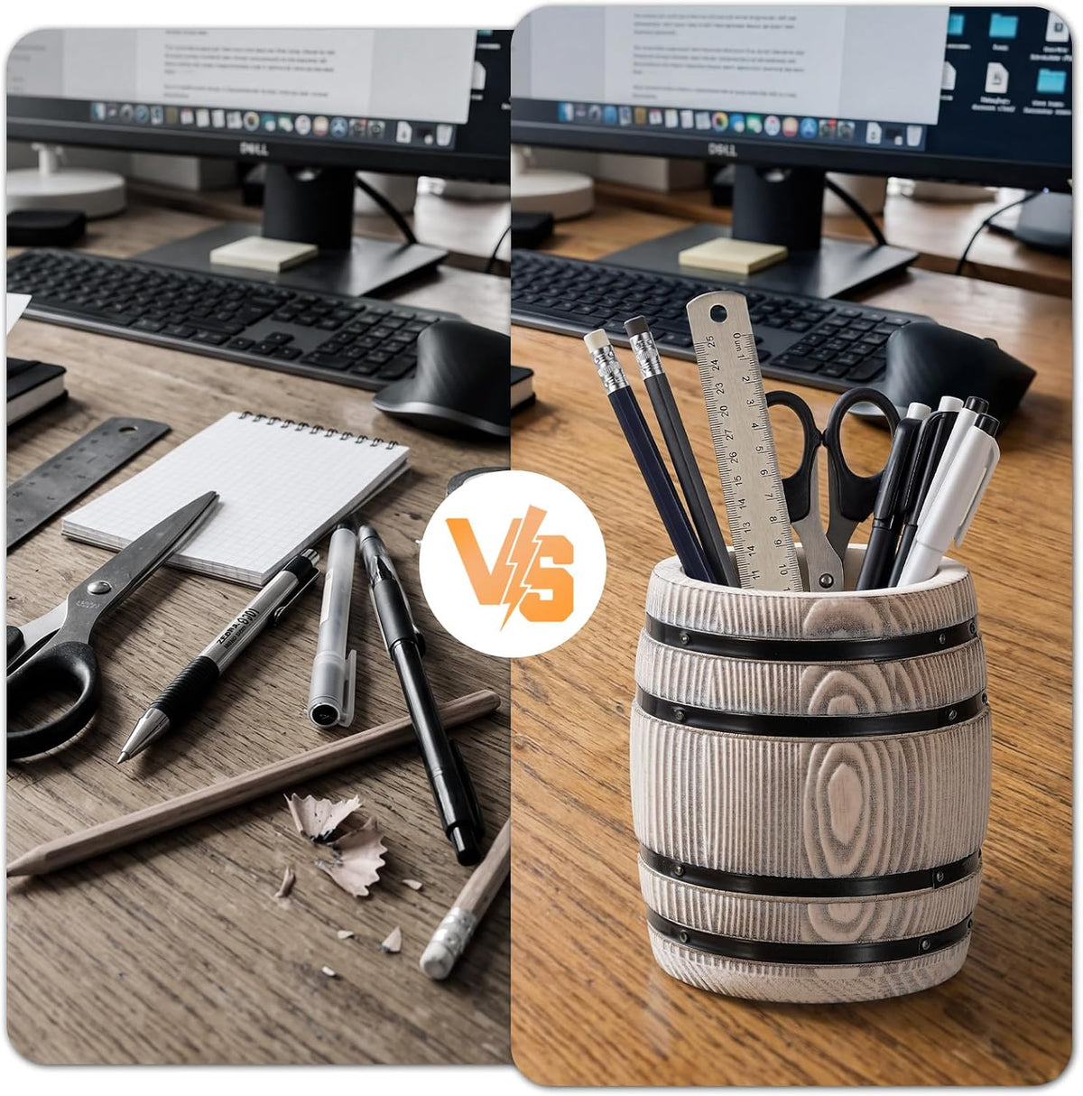 Rustic Wooden Pen Holders for Desk, Wine Barrel Funny Pencil Cup