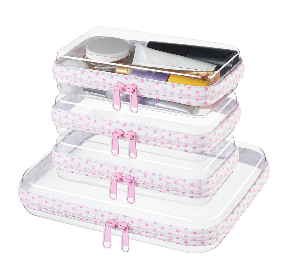 4 pcs Clear Zipper Pouches,Hard Shell Zipper Case
