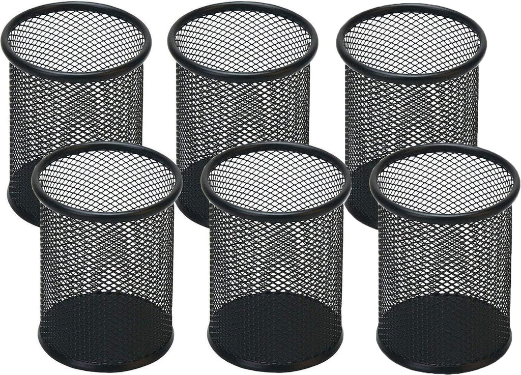 Pen Holder Pencil Holder Mesh Metal Pen Cup Holder Pencil Cup Holder for Desk Office Home Pen Organizer Black, 6 Pack