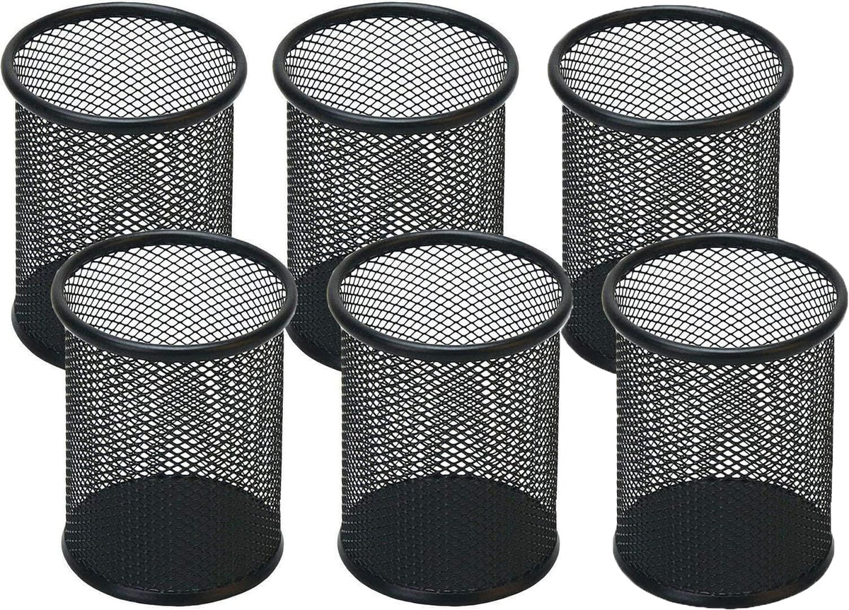 Pen Holder Pencil Holder Mesh Metal Pen Cup Holder Pencil Cup Holder for Desk Office Home Pen Organizer Black, 6 Pack