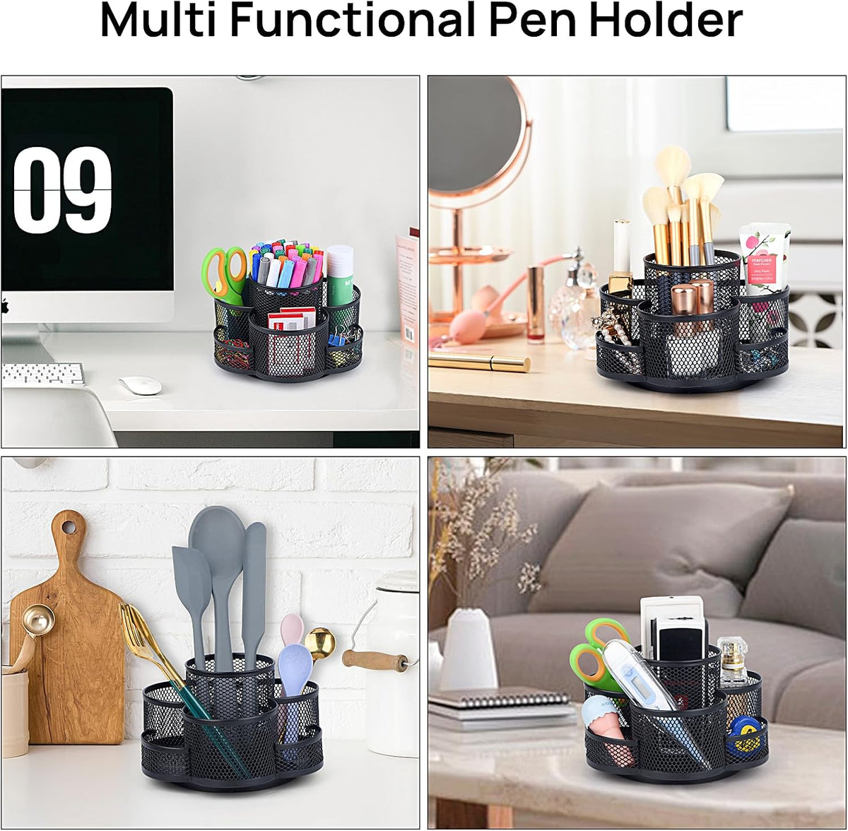 Topwey 360 Rotating Pencil/Pen Holder for Desk in Black