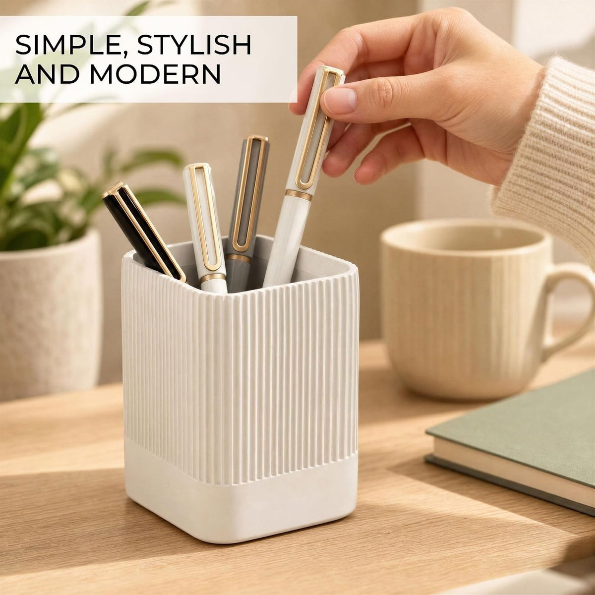 KIBAGA Aesthetic Pen Holder for Desk - Modern Concrete Pencil Holder & Cup