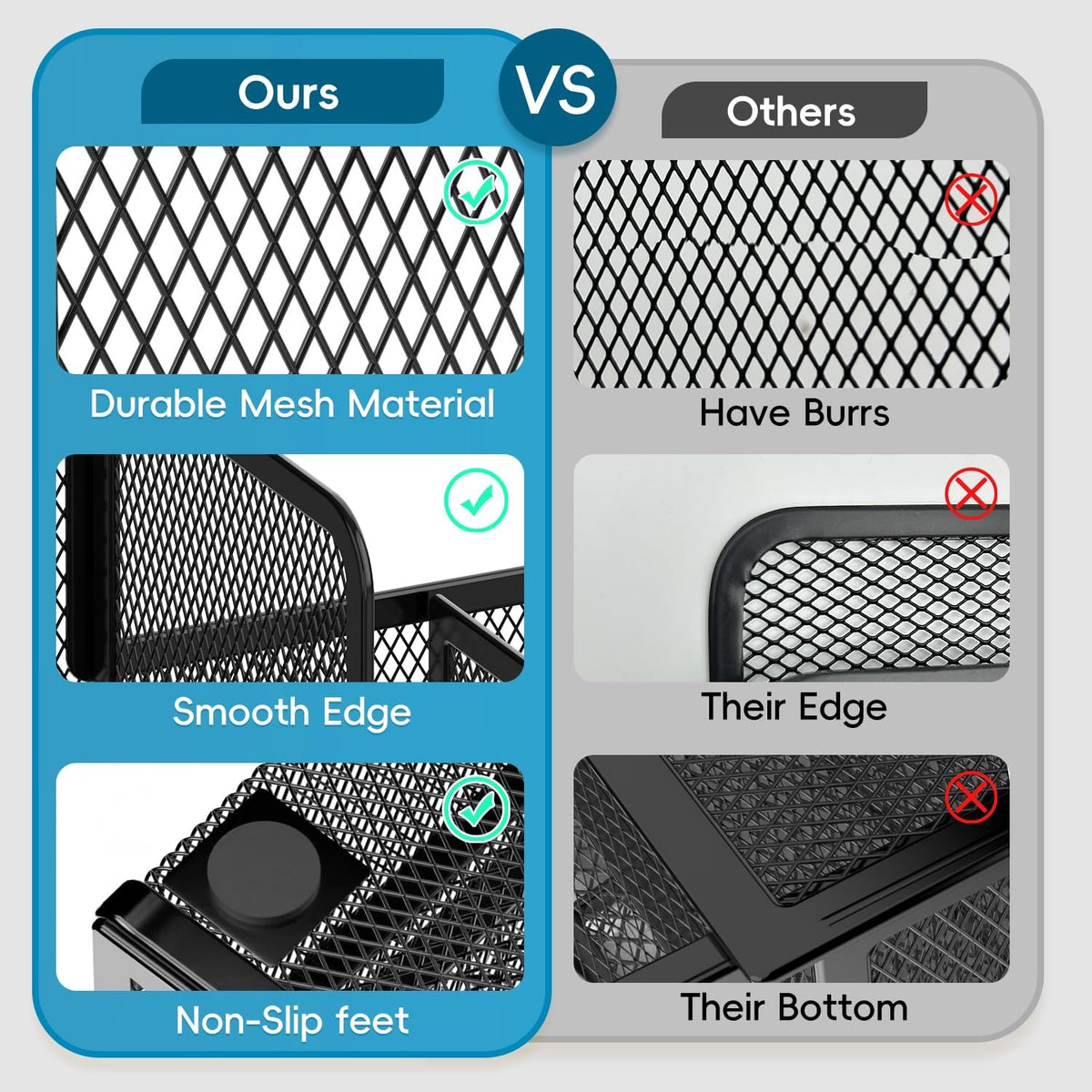Mesh Pen Organizer for Desk, 13 Compartments with Drawer, Black