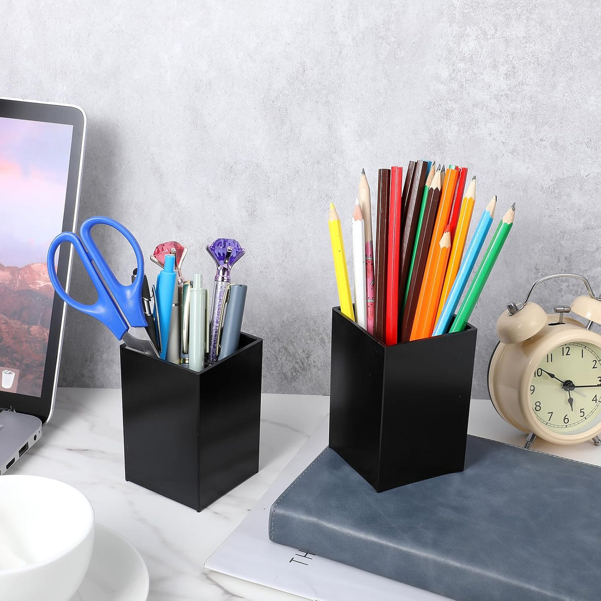 10 Pack Black Acrylic Pen Holder, Desktop Pencil Organizer Makeup Brush Holder Acrylic Pencil Cup Stationery Storage for Desk Office Pen Organizer