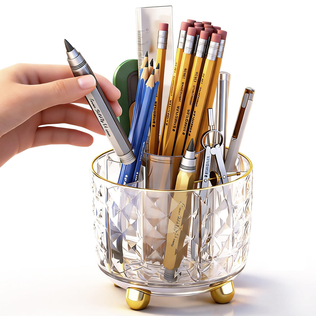 GOTOBA Dark Green Pen Pencil Holder for Desk, 360° Rotating Pen Organizer, Green Office Supplies, Cute Pen Holder, 6-Compartment Pencil Holder Rotating