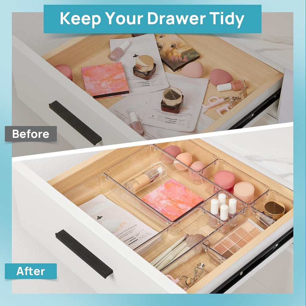 Vtopmart 10 Pack Clear Drawer Organizer Bins, 4 Sizes Makeup Storage Trays